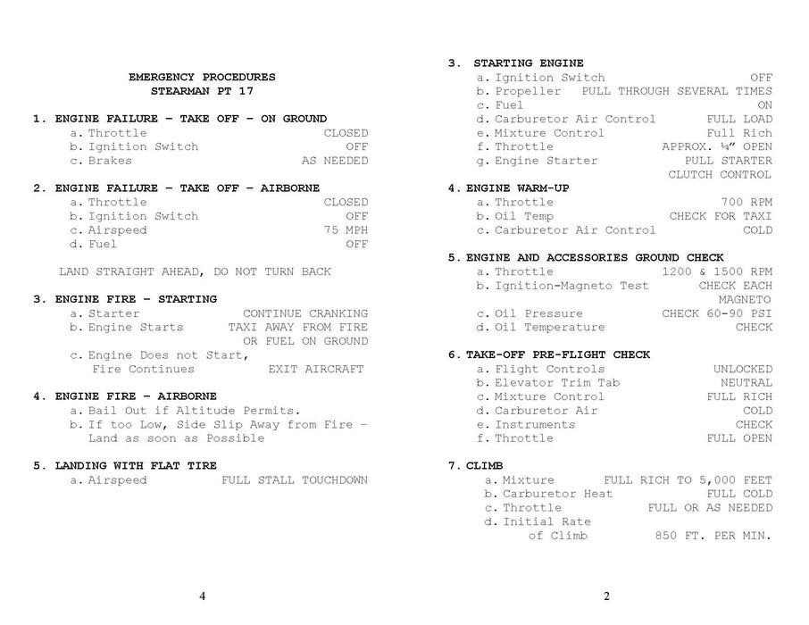 Stearman PT-17 Pilot's Checklist (STPT17-CL-C)