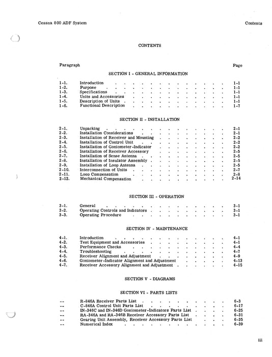 Cessna 800 ADF (Fixed Loop) Type 846A 1973 Maintenance & Parts Manual (D4506-13)