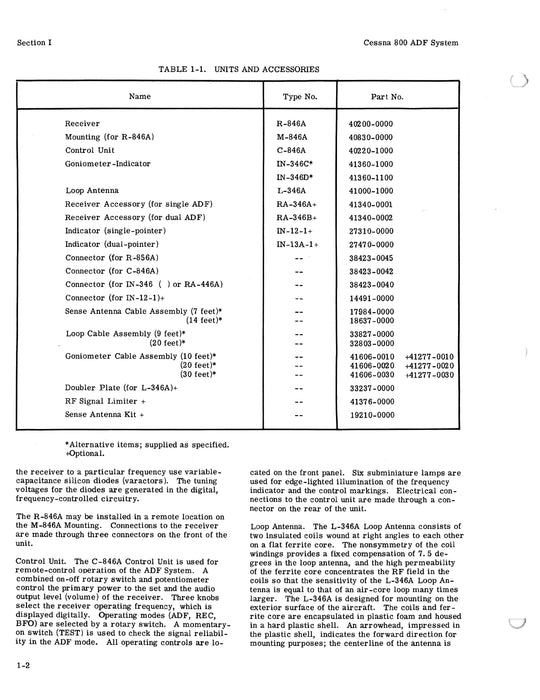 Cessna 800 ADF (Fixed Loop) Type 846A 1973 Maintenance & Parts Manual (D4506-13)