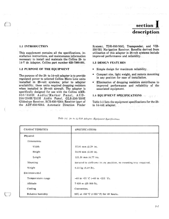 Collins 28- to 14-V DC Adapter Instruction Book Supplement (523-0769630-00111J)