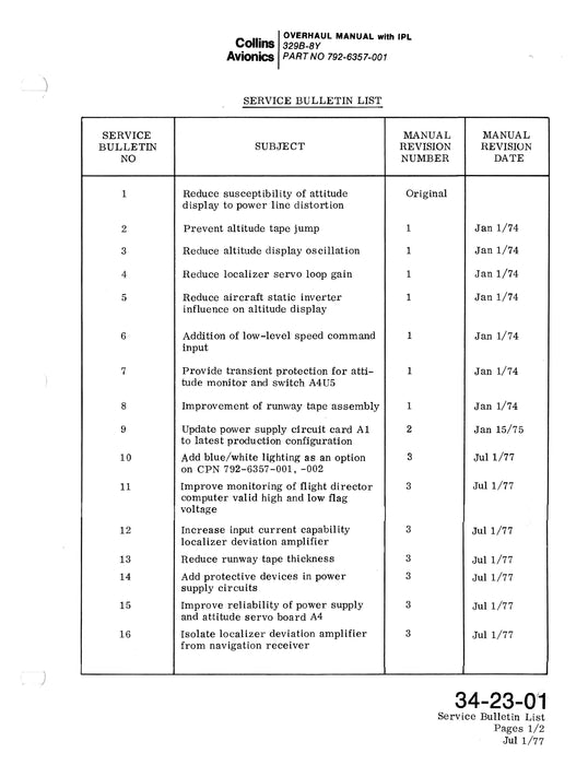 Collins 329B-8Y Overhaul Manual with Illustrated Parts List (523-0763447-301113)