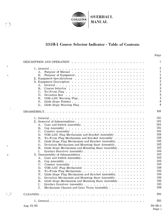 Collins 331H-1 1963 Overhaul Manual with Illustrated Parts (523-0756511-00111B)