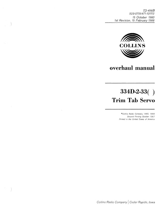 Collins 334D-2-33( ) Trim Tab Servo Overhaul Manual (523-0755471-101113) TD-456B