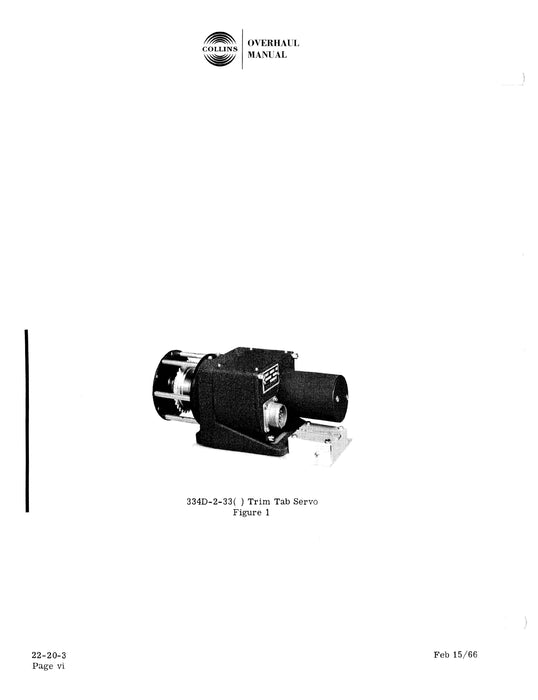 Collins 334D-2-33( ) Trim Tab Servo Overhaul Manual (523-0755471-101113) TD-456B