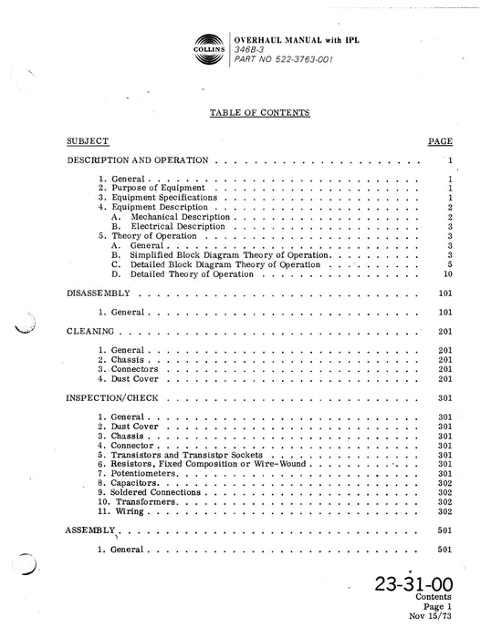 Collins 346B-3 Audio Control Center Overhaul Manual with Illustrated Parts List (523-0756882-401)