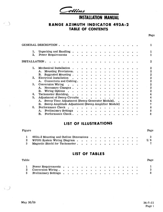Collins 493A-2 Range Azimuth Indicator Instruction Book (520-5196-001)