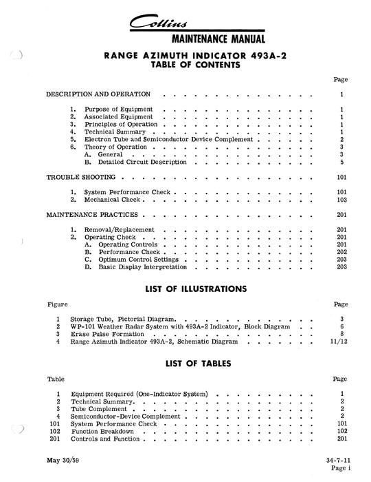 Collins 493A-2 Range Azimuth Indicator Instruction Book (520-5196-001)