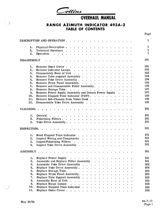 Collins 493A-2 Range Azimuth Indicator Instruction Book (520-5196-001)