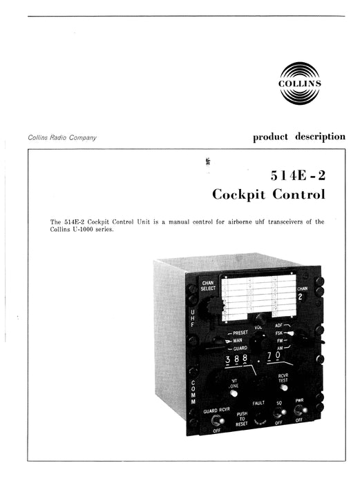 Collins 514E-2 Cockpit Control 1967 Product Description (523-0759636-00111J)