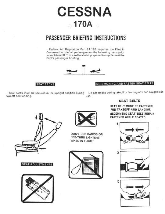 Cessna 170 Passenger Briefing Cards