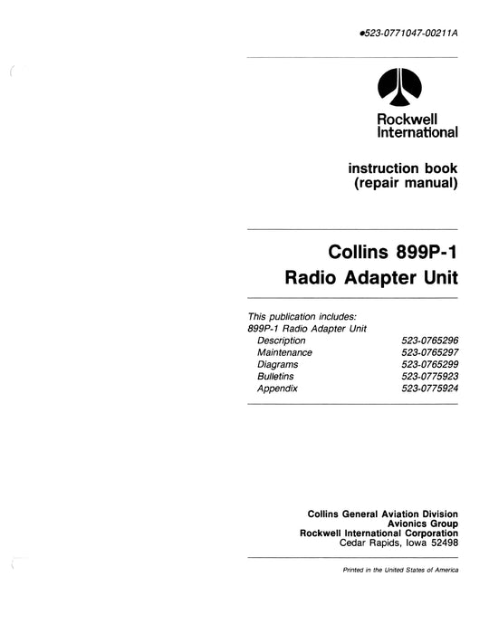 Collins 899P-1 Radio Adapter Unit 1989 Instruction Book-Repair Manual (523-0771047-00211A)