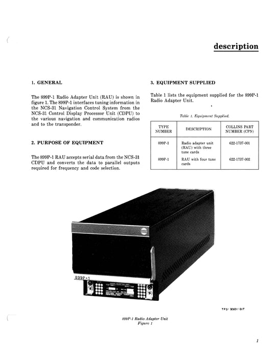 Collins 899P-1 Radio Adapter Unit 1989 Instruction Book-Repair Manual (523-0771047-00211A)