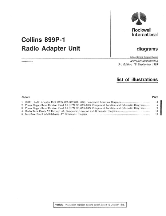 Collins 899P-1 Radio Adapter Unit 1989 Instruction Book-Repair Manual (523-0771047-00211A)