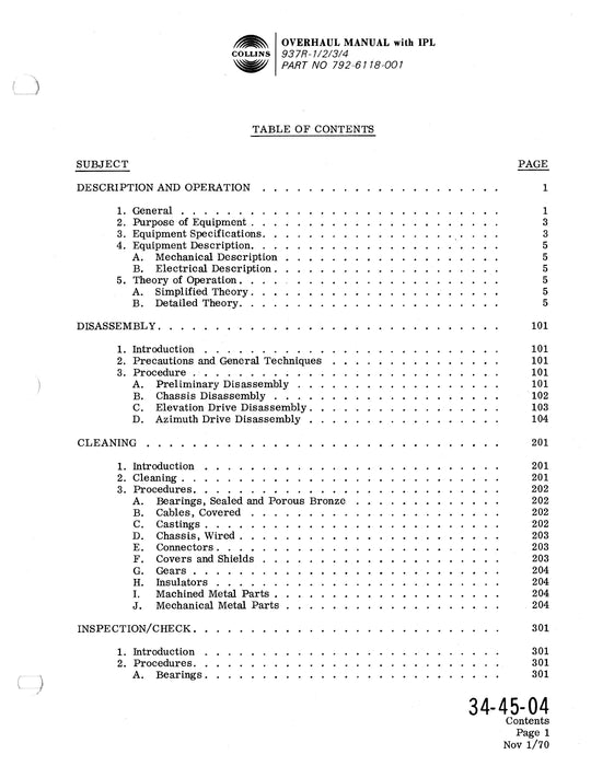 Collins 937R-1-2-3-4 Antennas 1970 Overhaul Manual (with Illustrated Parts List) (523-0762621-001112)