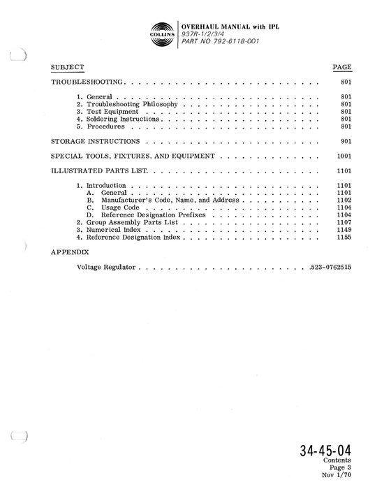 Collins 937R-1-2-3-4 Antennas 1970 Overhaul Manual (with Illustrated Parts List) (523-0762621-001112)