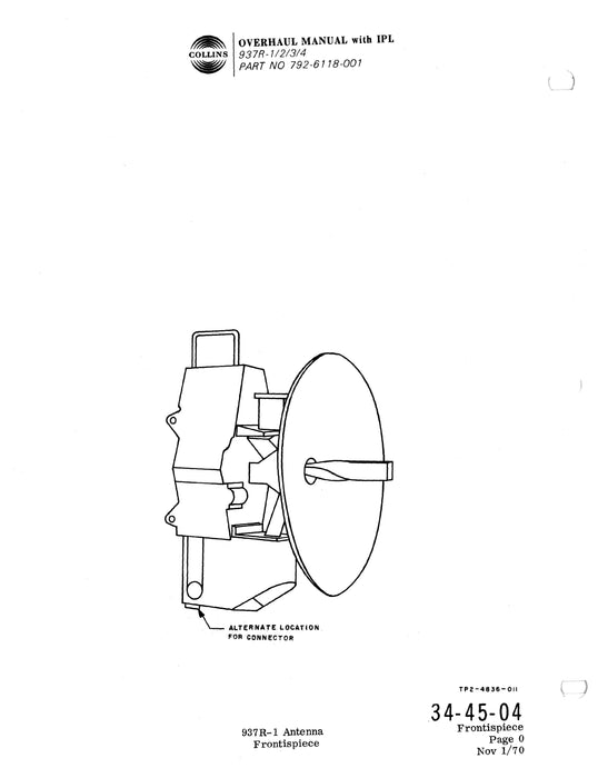 Collins 937R-1-2-3-4 Antennas 1970 Overhaul Manual (with Illustrated Parts List) (523-0762621-001112)