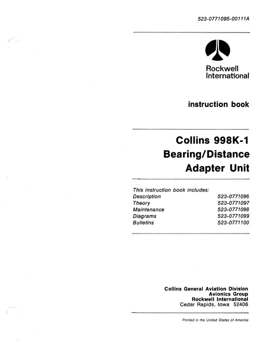 Collins 998K-1 1981 Instruction Book (523-0771095-00111A)