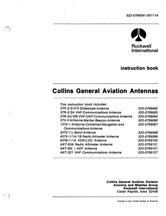 Collins General Aviation Antennas 1978 Instruction Book (523-0769091-00111A)