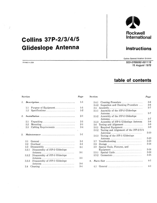 Collins General Aviation Antennas 1978 Instruction Book (523-0769091-00111A)