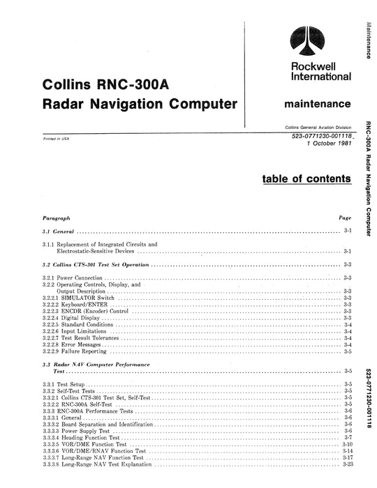 Collins RNC-300A 1981 Instruction Book (523-0771227-00111A)