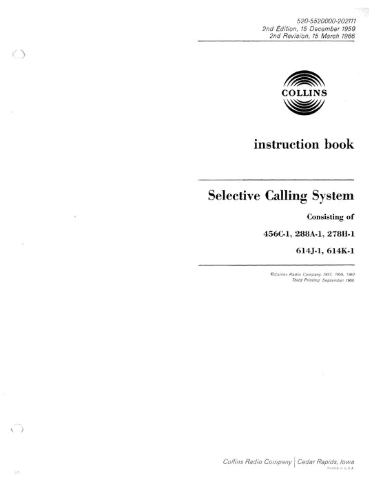 Collins Selective Calling System 1959 Instruction Book (520-5520000-202)