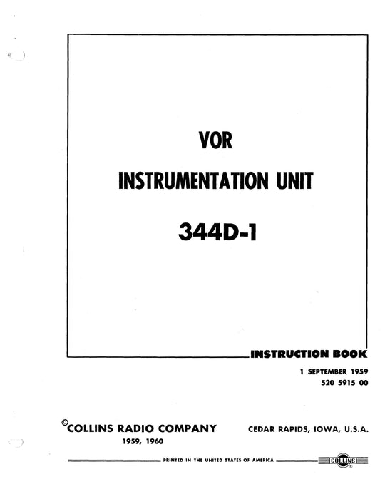 Collins VOR Instrumentation Unit 344D-1 1959 Instruction Book (520-5915-00)