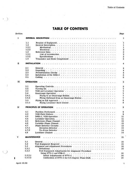 Collins VOR Instrumentation Unit 344D-1 1959 Instruction Book (520-5915-00)