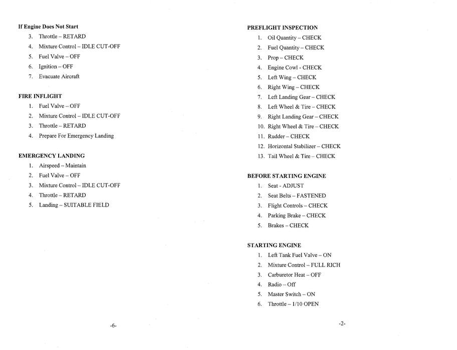 Piper PA-20-115, PA-20-125 Pilot's Checklist