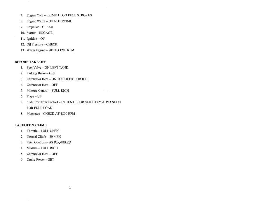 Piper PA-20-115, PA-20-125 Pilot's Checklist