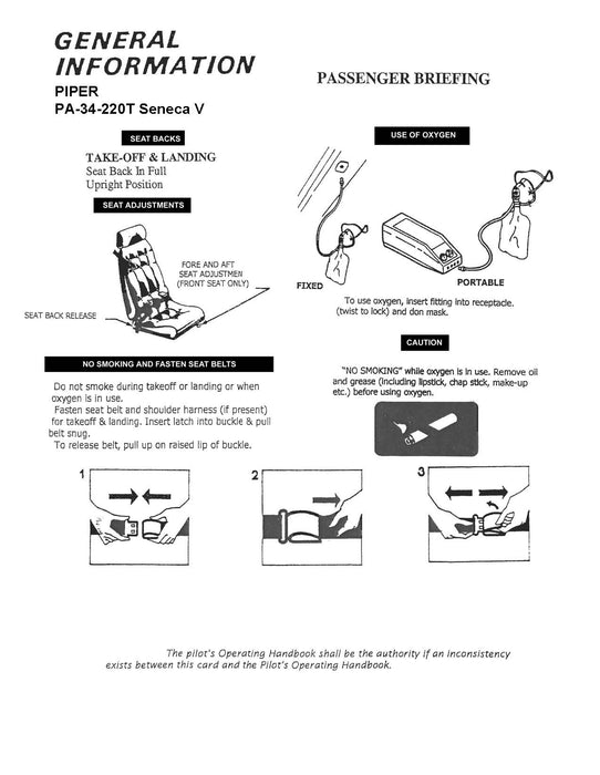 Piper PA-34-220T Seneca V (1997 & up) Passenger Briefing Cards