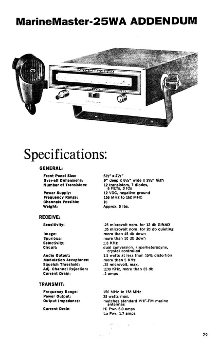 Genave Marine Master-25W & 25WA Maintenance Manual