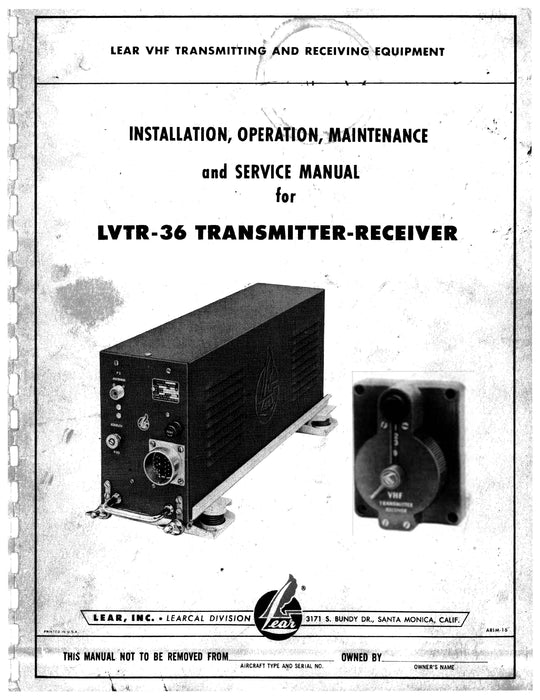 Lear LVTR-36 Transmitter-Receiver Instruction Manual ARIM-16