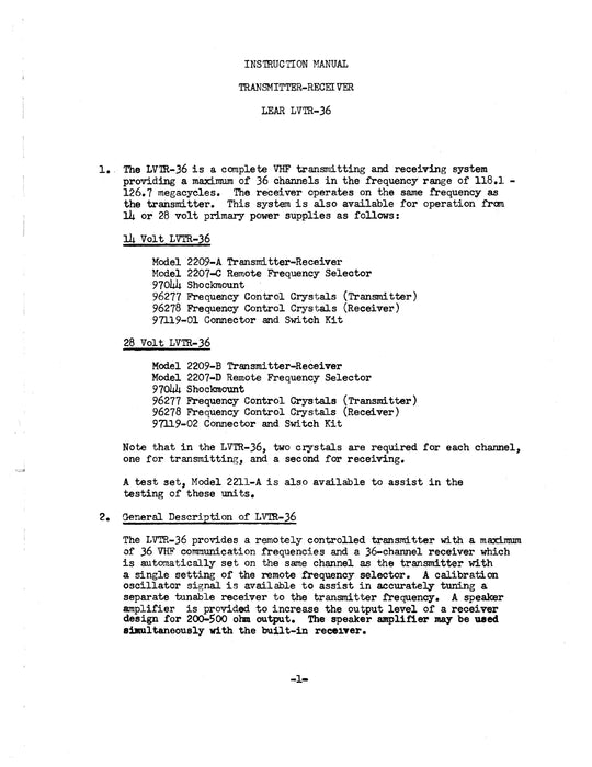 Lear LVTR-36 Transmitter-Receiver Instruction Manual ARIM-16