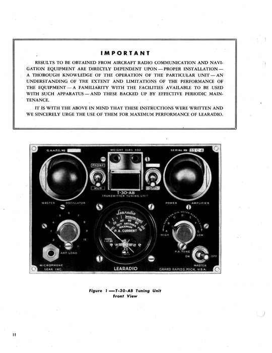 Lear T-30-AB Transmitter Operation, Installation, & Maintenance Instruction