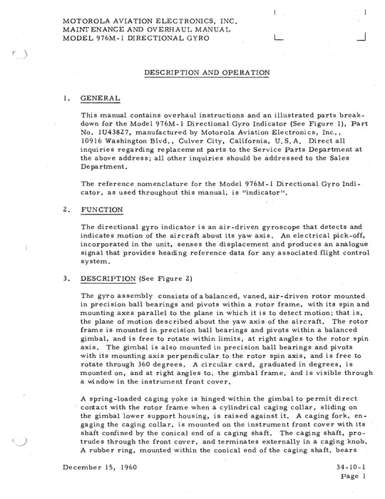 Motorola  976M-1 Attitude Gyro Indicator Overhaul Manual (TM-976M-34)