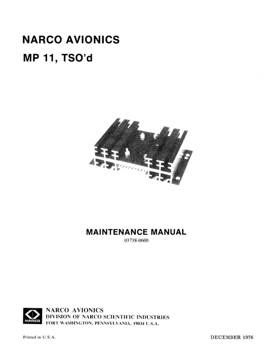 Narco MP 11, TSO'd 1976 Maintenance Manual (03738-0600)