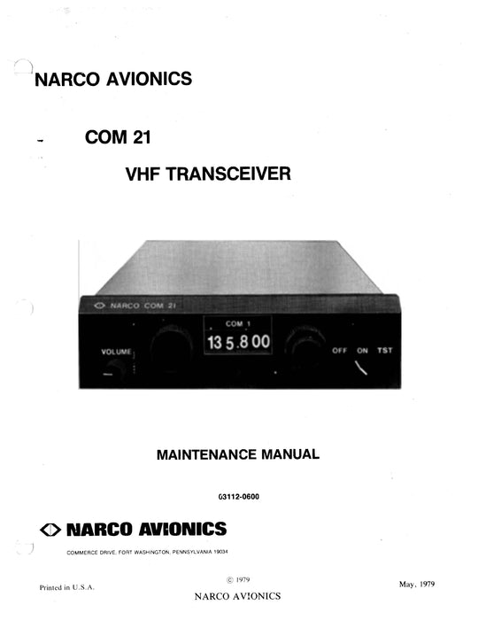 Narco COM 21 VHF Transceiver 1979 Maintenance Manual (03112-0600)