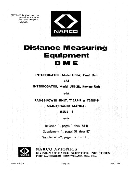 Narco UDI-2 &2 R Distance Measuring Equipment Maintenance Manual (3302-601)