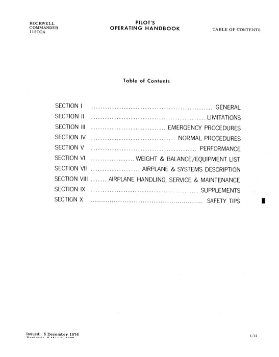 Aero Commander 112TC-A Commander 1977-79 Pilot's Operating Handbook (AC112TCA77POH-C)