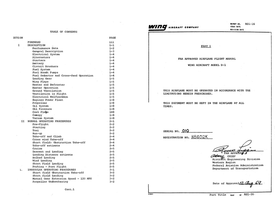 Wing Derringer 1968 Pilot's Handbook (WGDERRINGER-POH-C)