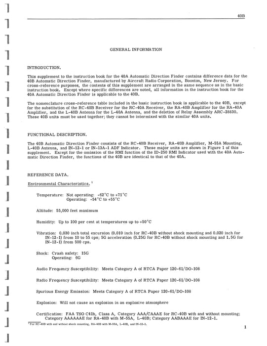 Aircraft Radio Corporation ARC 40B Auto. Direction Finder Instruction Book (AR40B-IN-C)