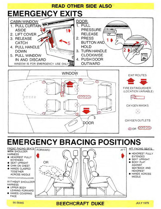 Beech 60, A60, B60 Duke Passenger Briefing Cards (98-38445)