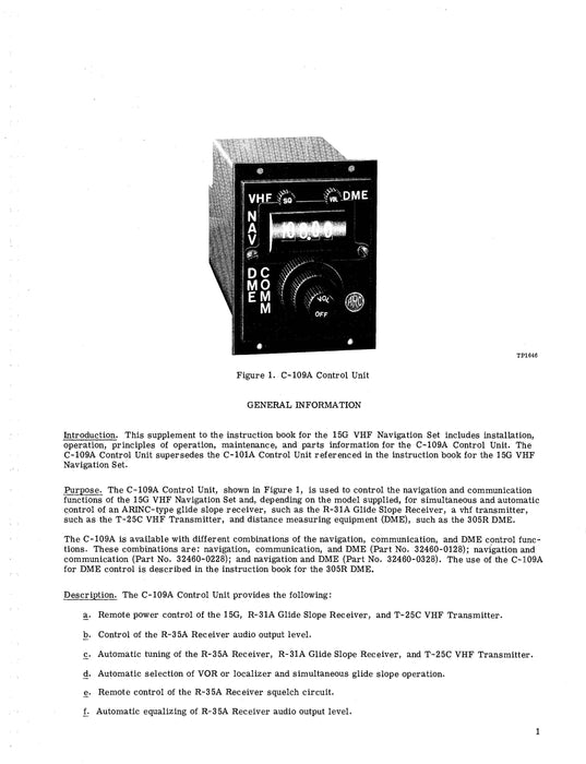 Aircraft Radio Corporation ARC C-109A Control Unit Instruction Book (ARC109A-IN-C)