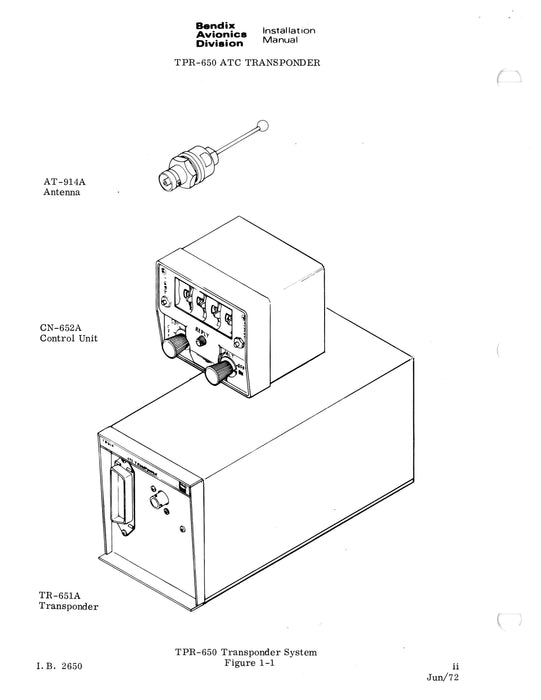 Bendix TPR-650 ATC Transponder System Installation Manual (I.B.2650)