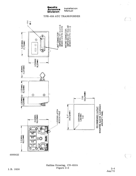 Bendix TPR-650 ATC Transponder System Installation Manual (I.B.2650)