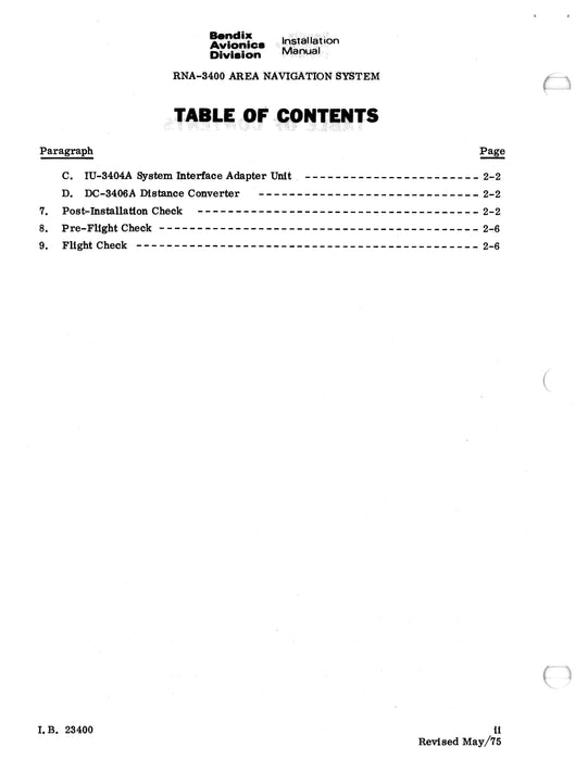 Bendix RNS-3400 Area Navigation System Installation Manual (I.B.23400)