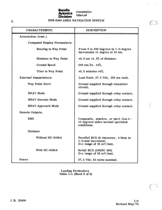 Bendix RNS-3400 Area Navigation System Installation Manual (I.B.23400)