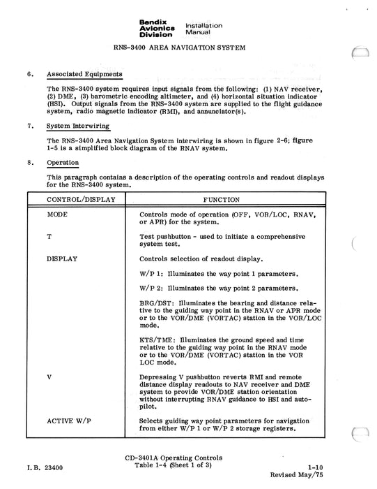 Bendix RNS-3400 Area Navigation System Installation Manual (I.B.23400)