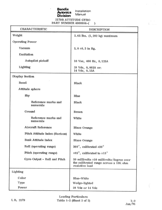 Bendix 2179B Attitude Gyro Installation Manual (I.B.2179)