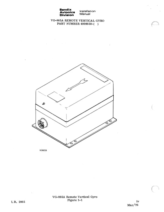 Bendix VG-865A Remote Vertical Gyro Installation Manual (I.B.2865)